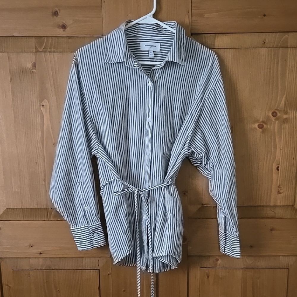 Banana Republic Black and White Striped Button Down Shirt